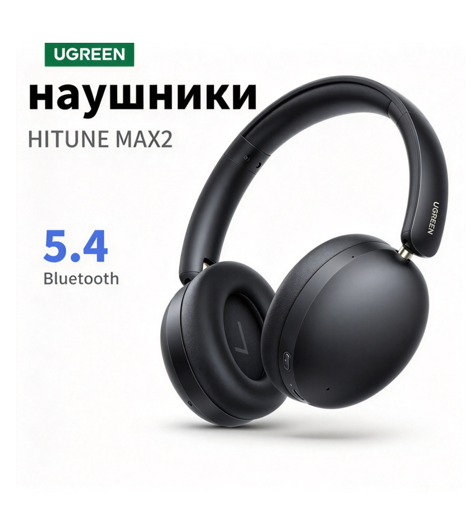 Наушники UGREEN HiTune Max2, беспроводные накладные Bluetooth-наушники с активным шумоподавлением