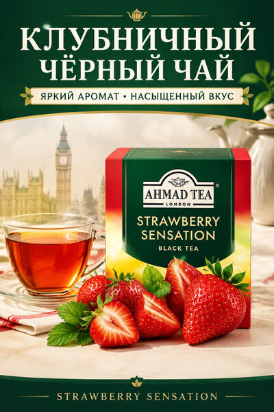 AHMAD TEA. Фруктовый чай со вкусом клубники, 20 г, 1 упаковка 10 пакетиков .