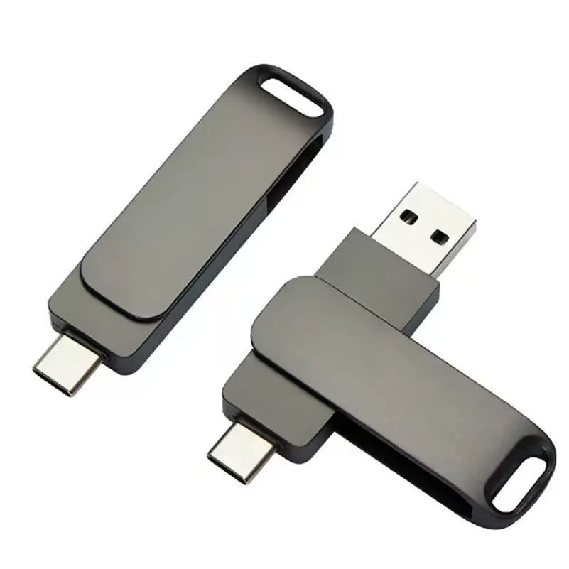 Металлическая вращающаяся флешка USB 3.0 Type-C для авто и ПК, Серо-металлическая, 128 ТБ
