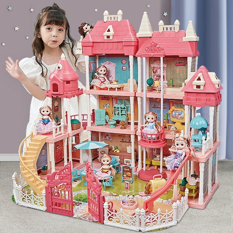 Набор игрушек Принцесса Дом для девочек 3-6 лет, костюмирование кукол, реалистичная подарочная коробка Цвет：Световая