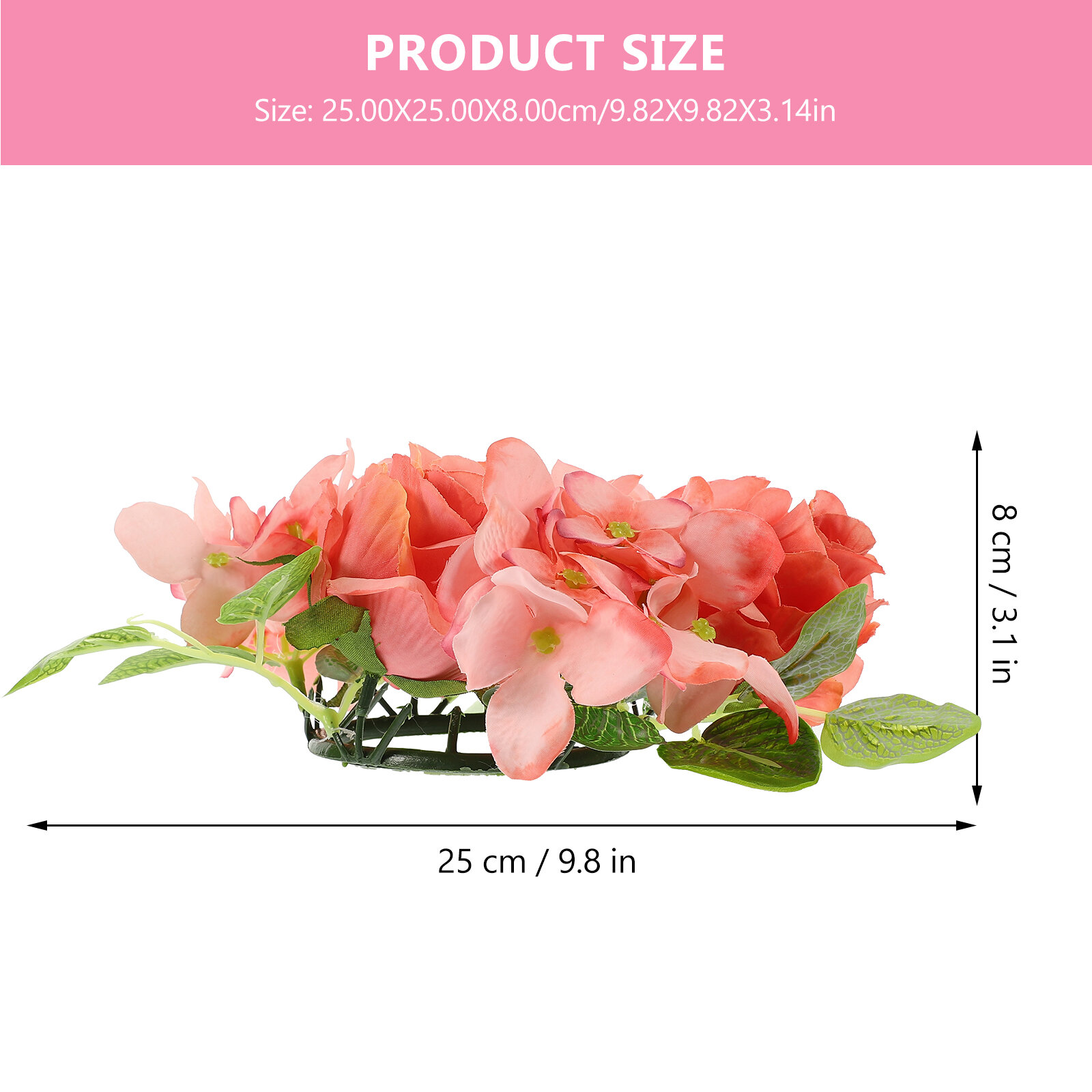 Пинковый Венок Свеча Искусственные Розы Гортензии Украшение 25X25X8Cm