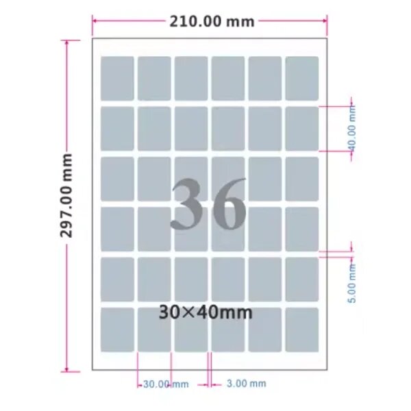 Серебряные самоклеящиеся наклейки A4 PKQ 10 листов 36 grids
