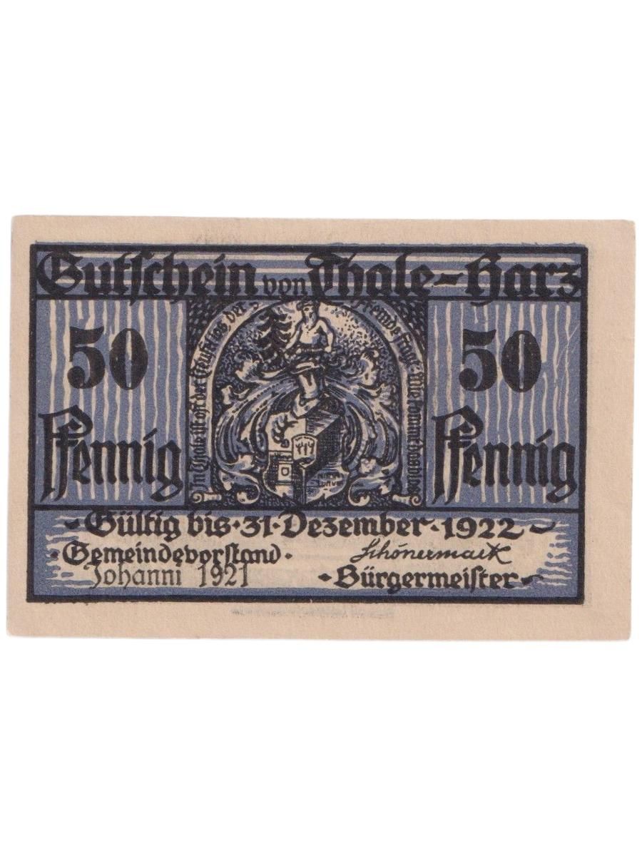 Подлинная бона (Нотгельд) 50 пфеннигов 1921 года, Германия, Тале (Thale-Harz),
