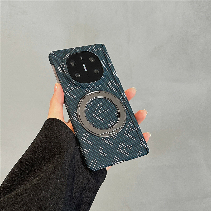 Чехол из карбона с подставкой 360 для Samsung Galaxy Fold 6 синий в коробке защитный чехол для складного