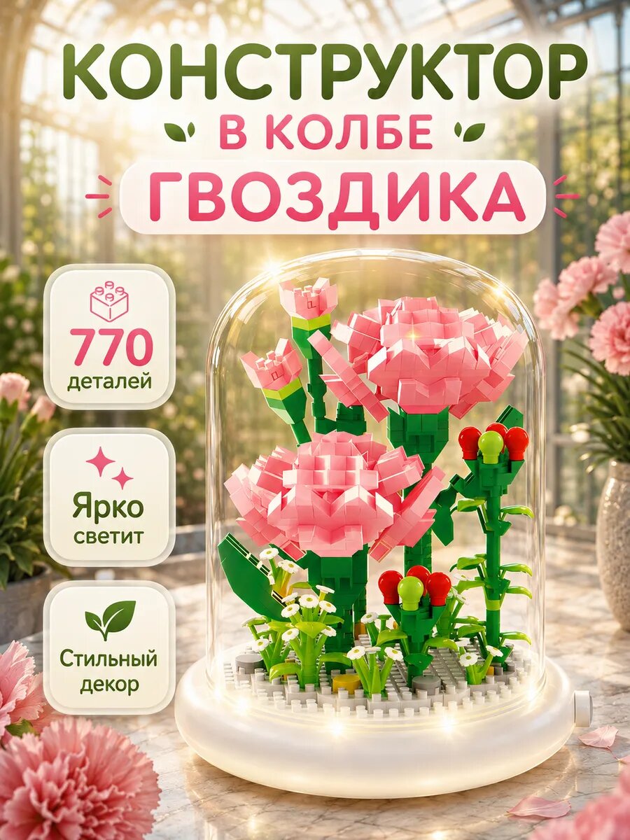 Конструктор UNICON «Mini Blocks. Гвоздика», свет, 770 деталей