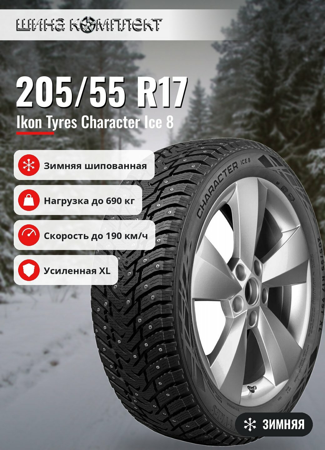 Автомобильная шина Ikon / Nokian Tyres Character Ice 8 205/55 R17 95T XL зимняя шип
