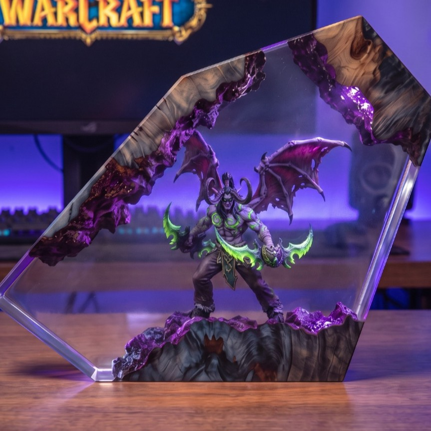 Ночник настольный (светильник) Warcraft Иллидан, эпоксидная смола, 6x4 дюйма, LY784, цветной свет