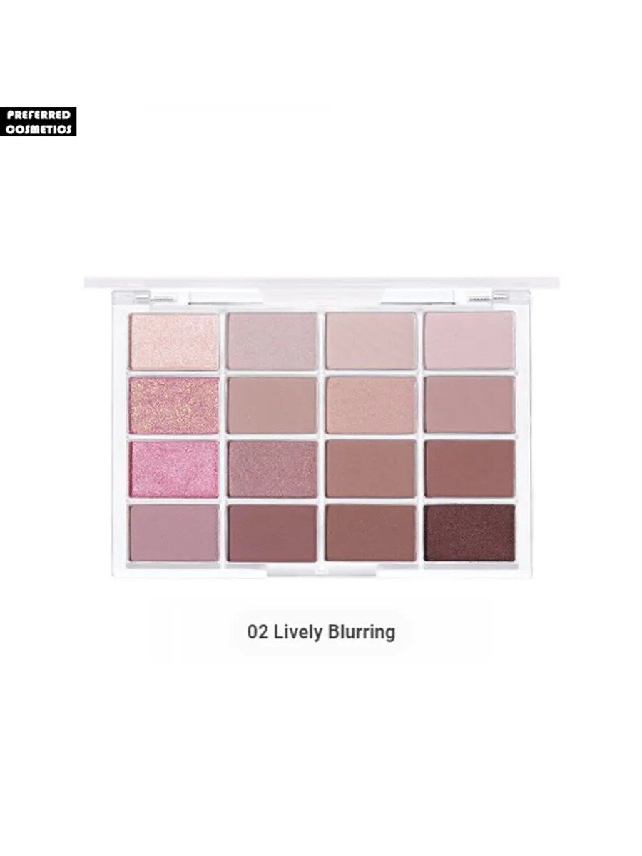 Шестнадцатицветная палитра теней для век wakemake, подходит для всех, 14 г, K-Beauty - 02 Lively Blurring