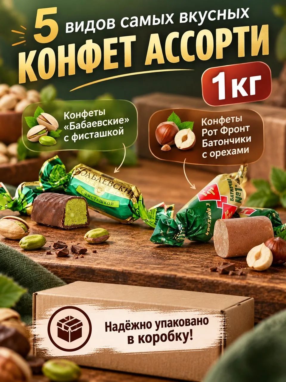 Конфеты Бабаевские с фисташкойКонфеты Рот Фронт Батончики с орехами