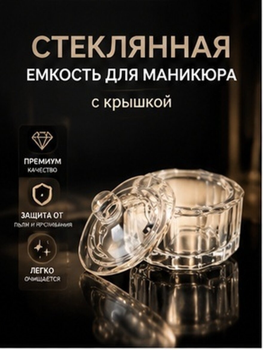 Блюдце Для Ногтей С Крышкой 4.00X4.00X3.80Cm Дизайн Для Маникюра И Рисования На Ногтях Из Термоустойчивого Стекла