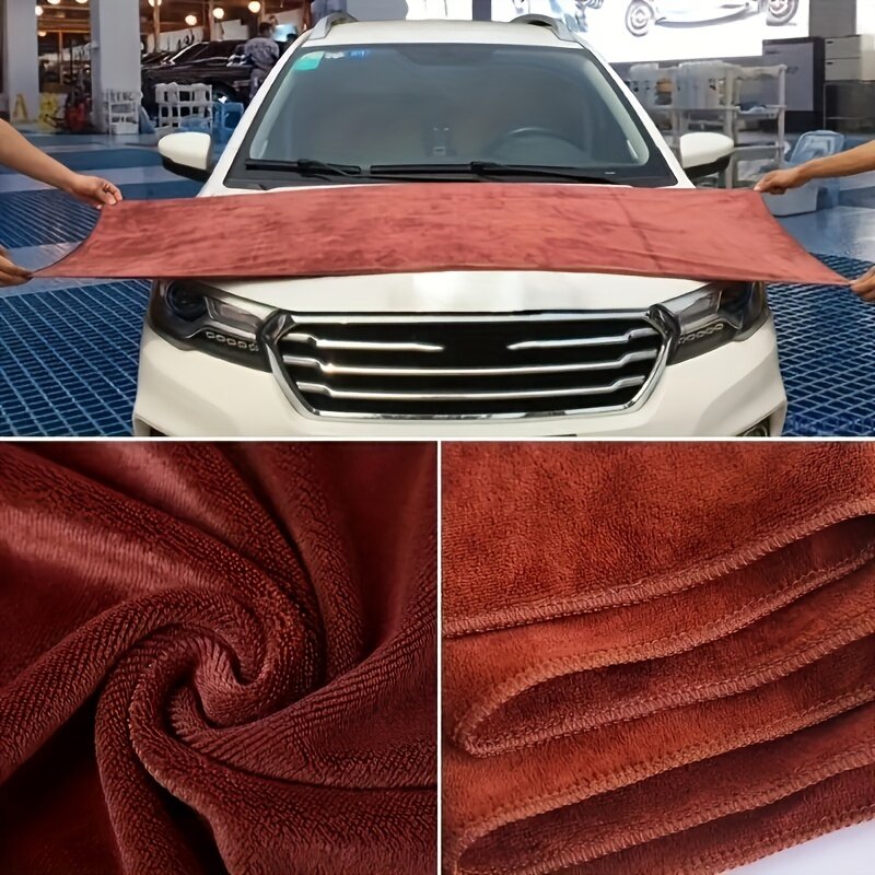 Полотенце из микрофибры для мойки и сушки автомобиля, 1 шт, 300 г/м², с окантовкой, 62,99 x 23,62 дюйма, коричневое