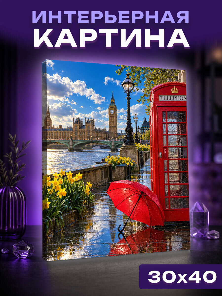 Интерьерная картина Алый зонт у весенней Темзы