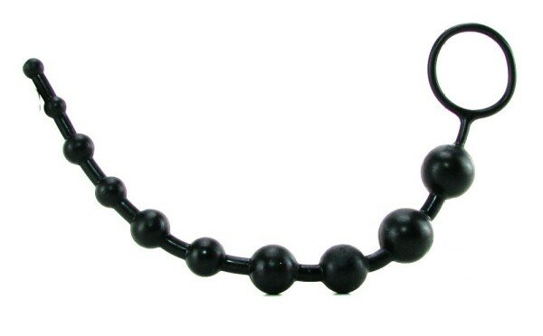 Анальные бусы X-1 Beads Black с гелевым покрытием, диаметр шариков 2,5 см, длина цепочки 27 см