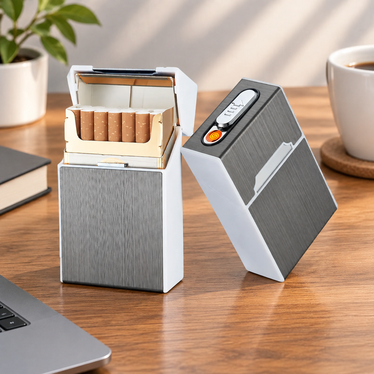 Портсигар металлический с USB зажигалкой, на магните, цвет серебро, 10х6х3 см, FatCat (Цвет товара: серебристый; Объем: 0.18 л)