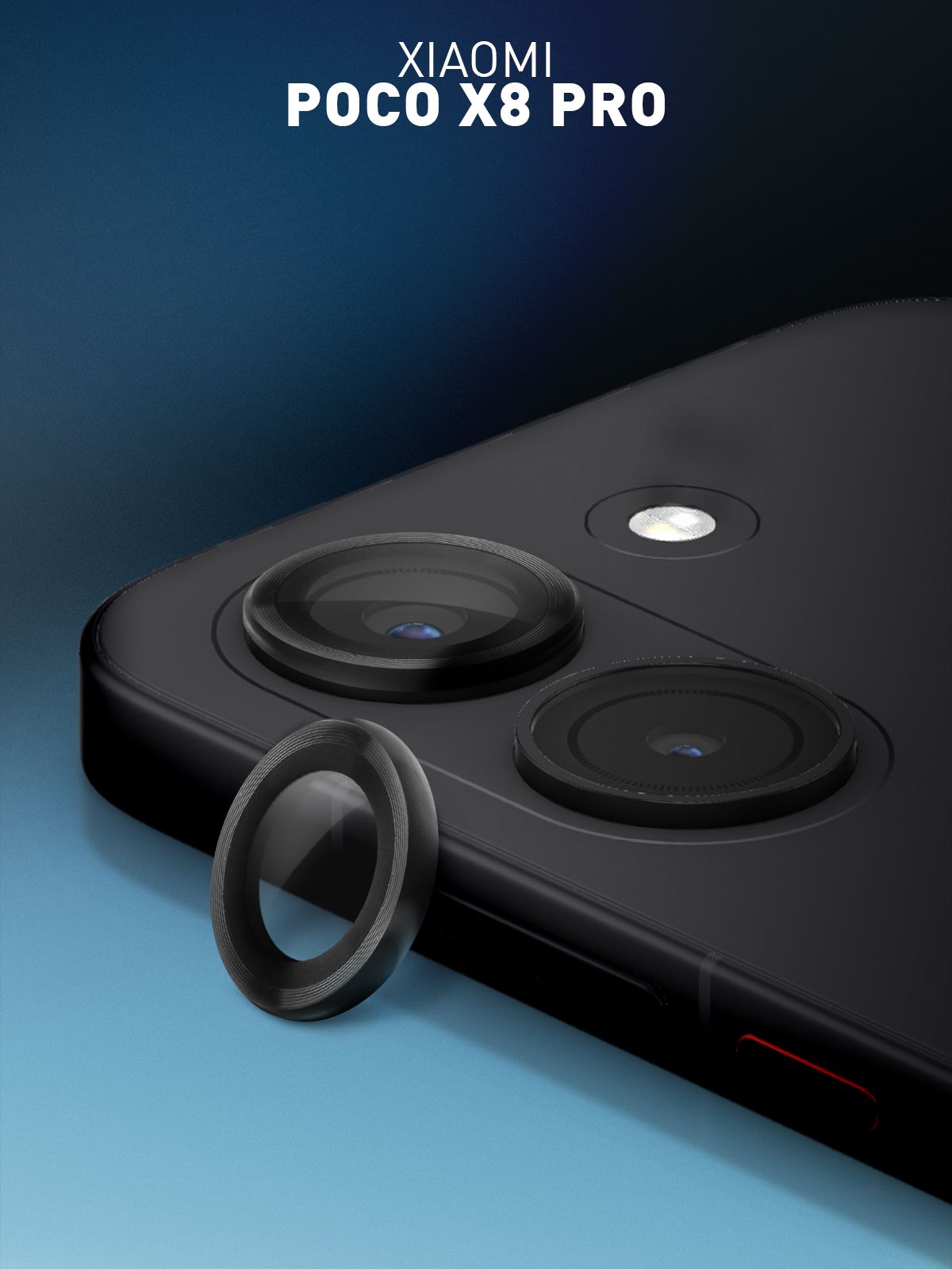 Стекло на камеру для Poco X8 Pro (Поко Х8 Про), прозрачное c металлическим ободком, ROSCO