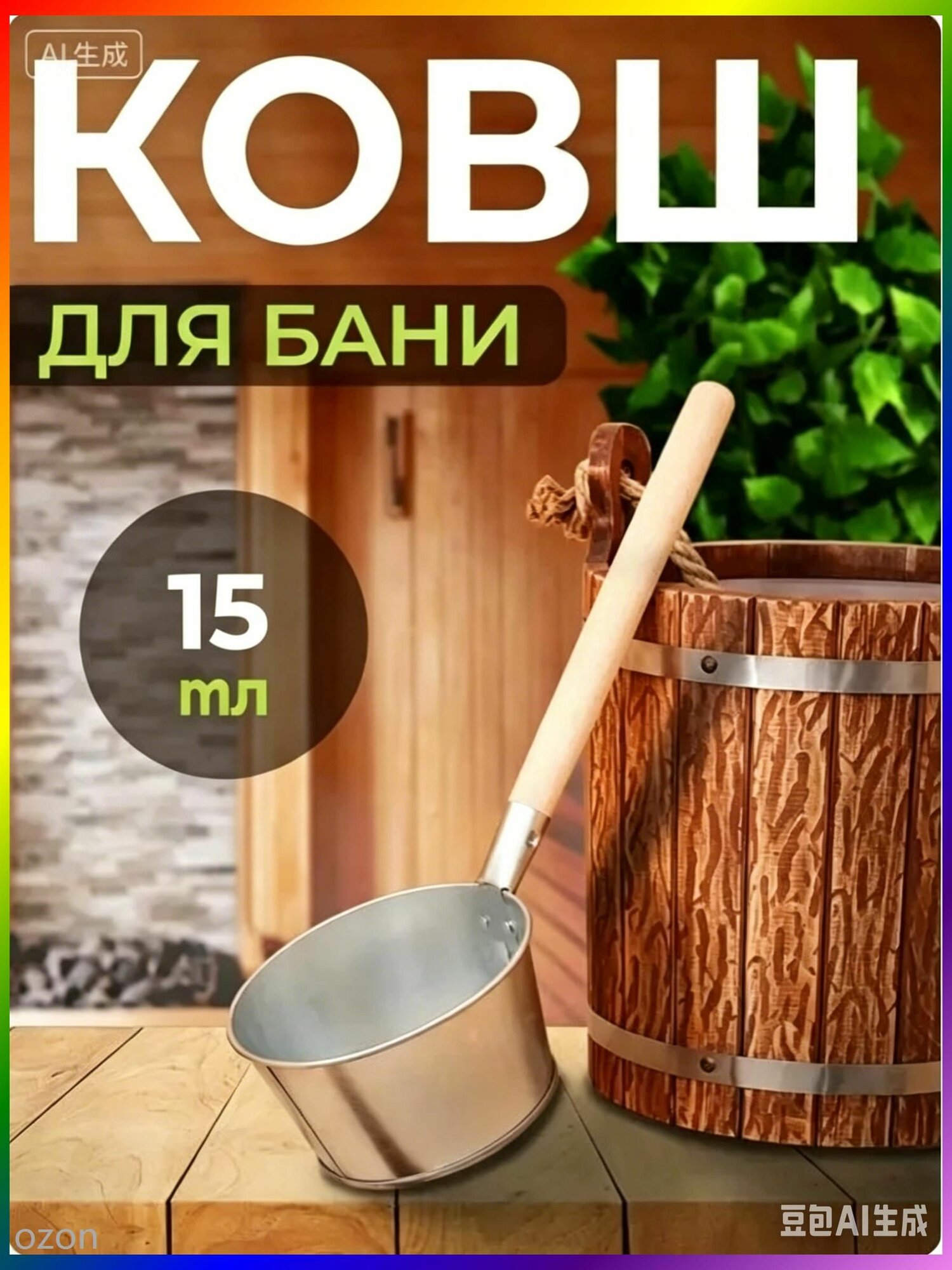 Бондарное изделие для бани Ковш для бани, 1 л