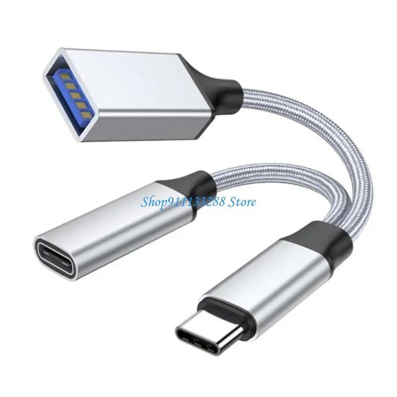 USB-C OTG-адаптер, разветвитель USB-C 2-в-1 с быстрой зарядкой PD10W, порт Type-C OTG и USB-A Silver