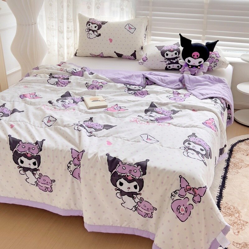 Одеяло летнее хлопковое с принтом Sanrio, Белый Куроми, для двоих, машинная стирка, 200x230см