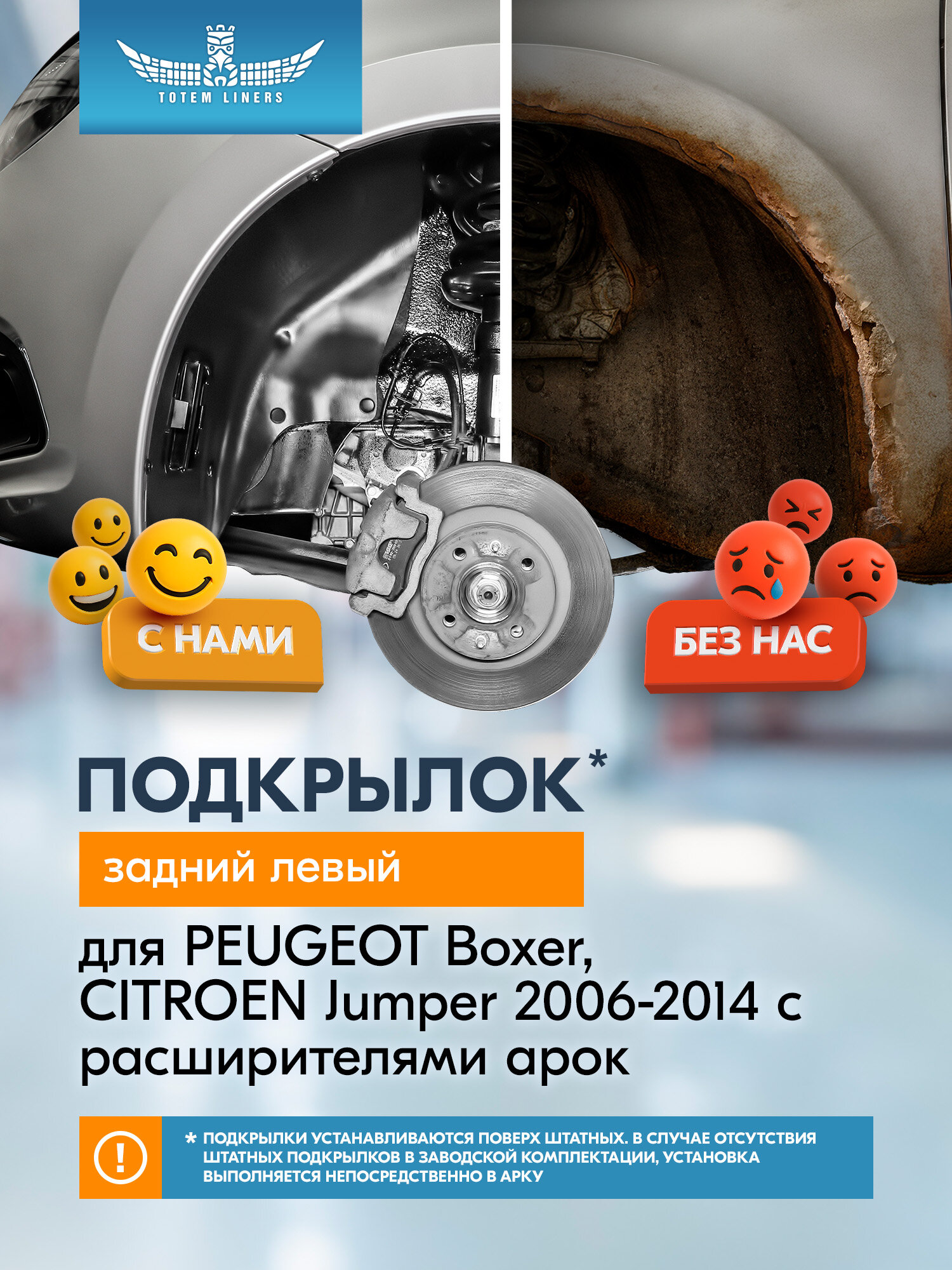 Подкрылок для PEUGEOT Boxer, CITROEN Jumper 2006-2014 с расширителями арок Totem Liners задний левый 1 шт. / Пежо Боксер