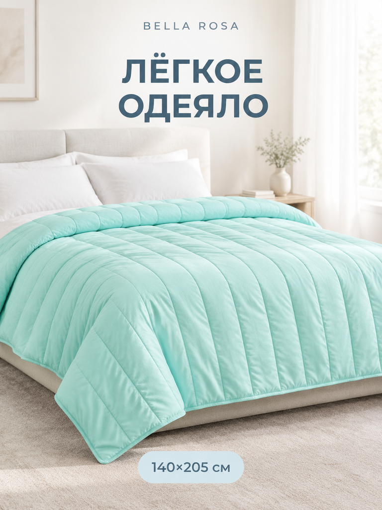Одеяло 1,5 спальное летнее, 140х205 см, легкое, для дачи, для сна, мятное, облегченное