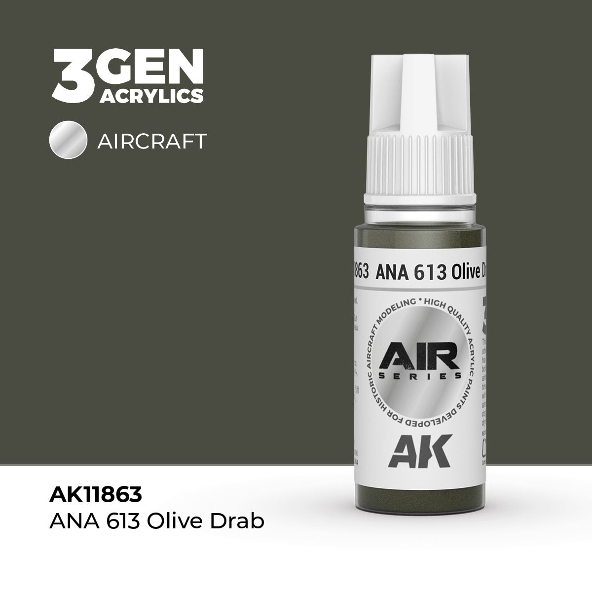 Акриловая краска AK Interactive ANA 613 Olive Drab 3GEN AIR, 18мл