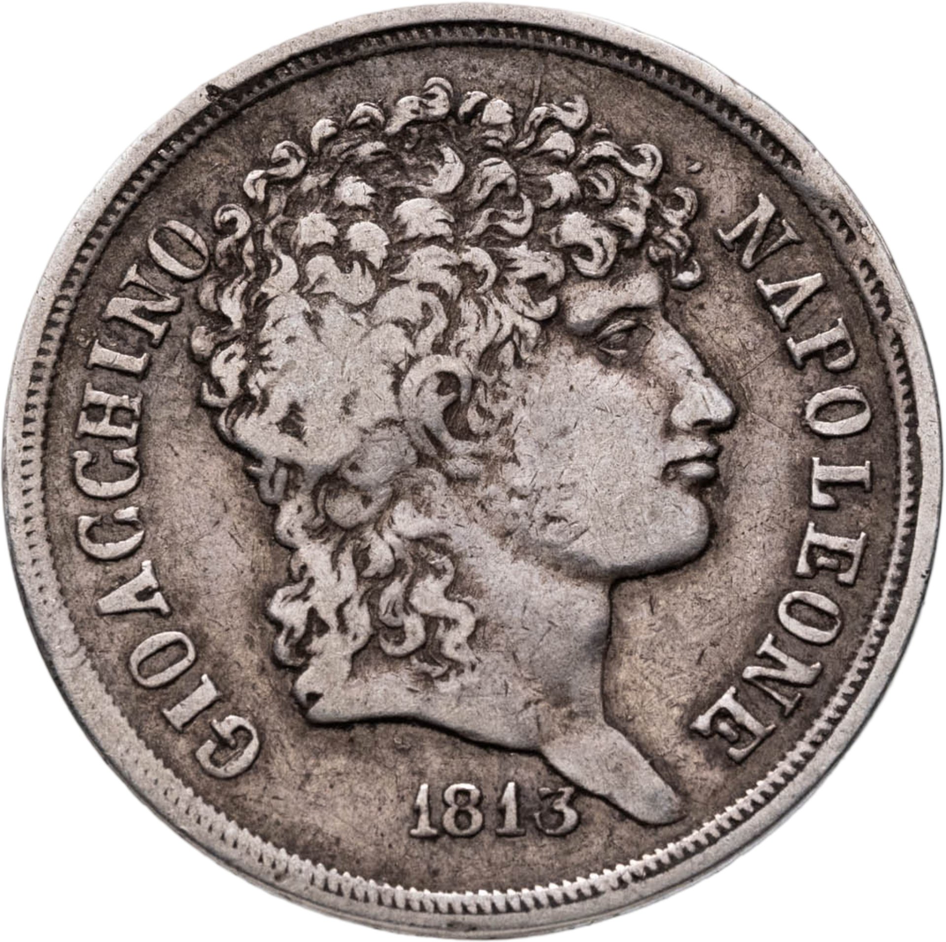 Неаполь 2 лиры 1813 Иоахим Мюрат, Серебро, в сохранности VF