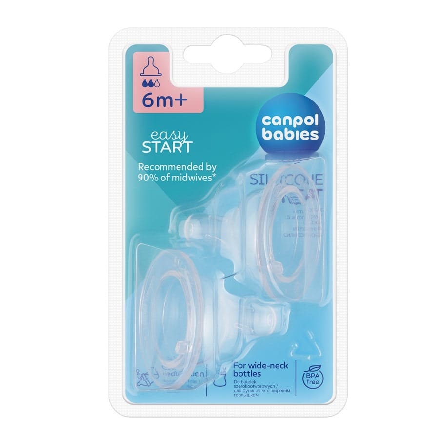 Соска Canpol babies EasyStart силиконовая для широкогорлых бутылочек, средний поток, от 6 месяцев, 2 шт