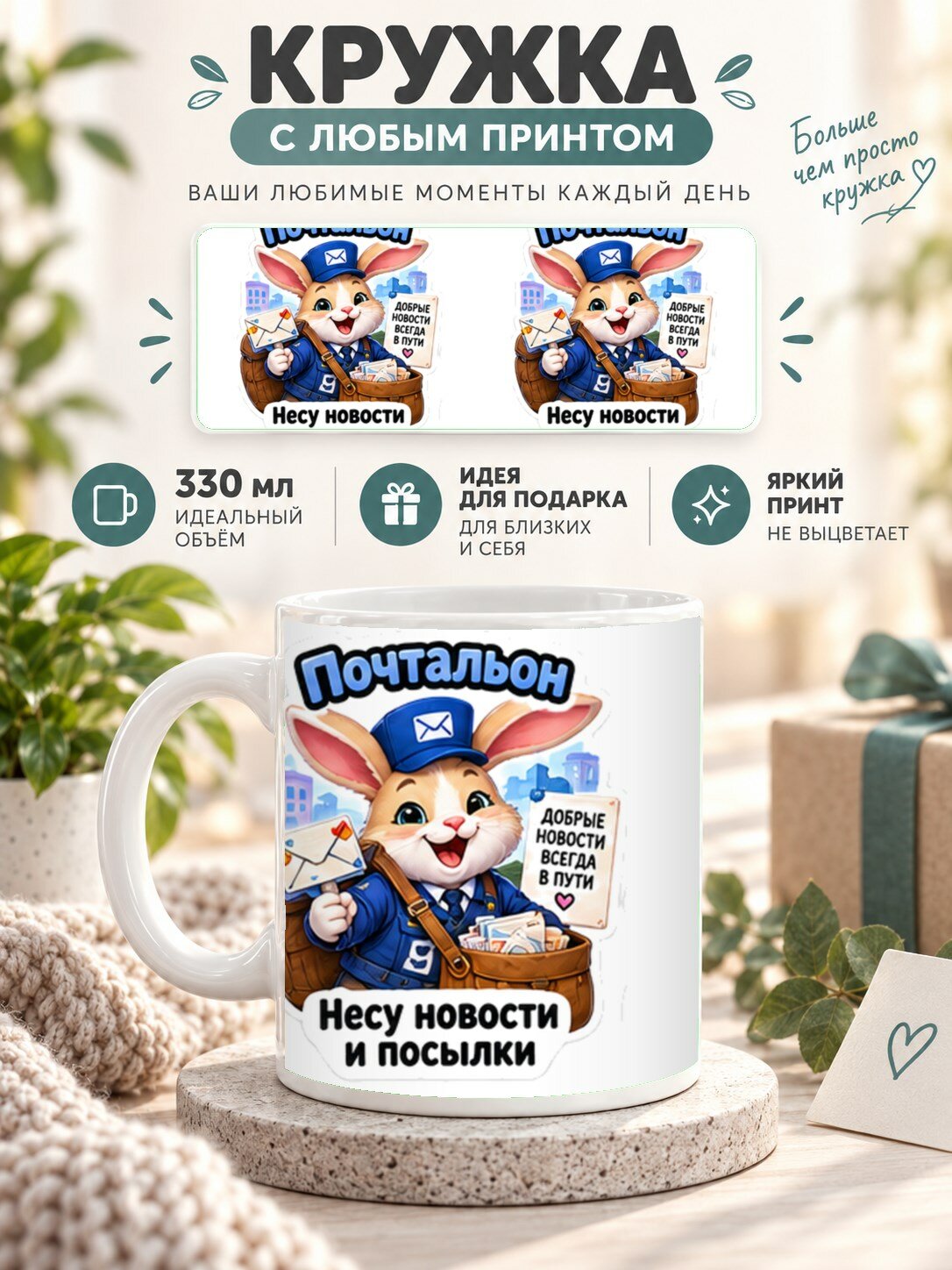 Кружка с принтом «Почтальон», керамическая, 330 мл