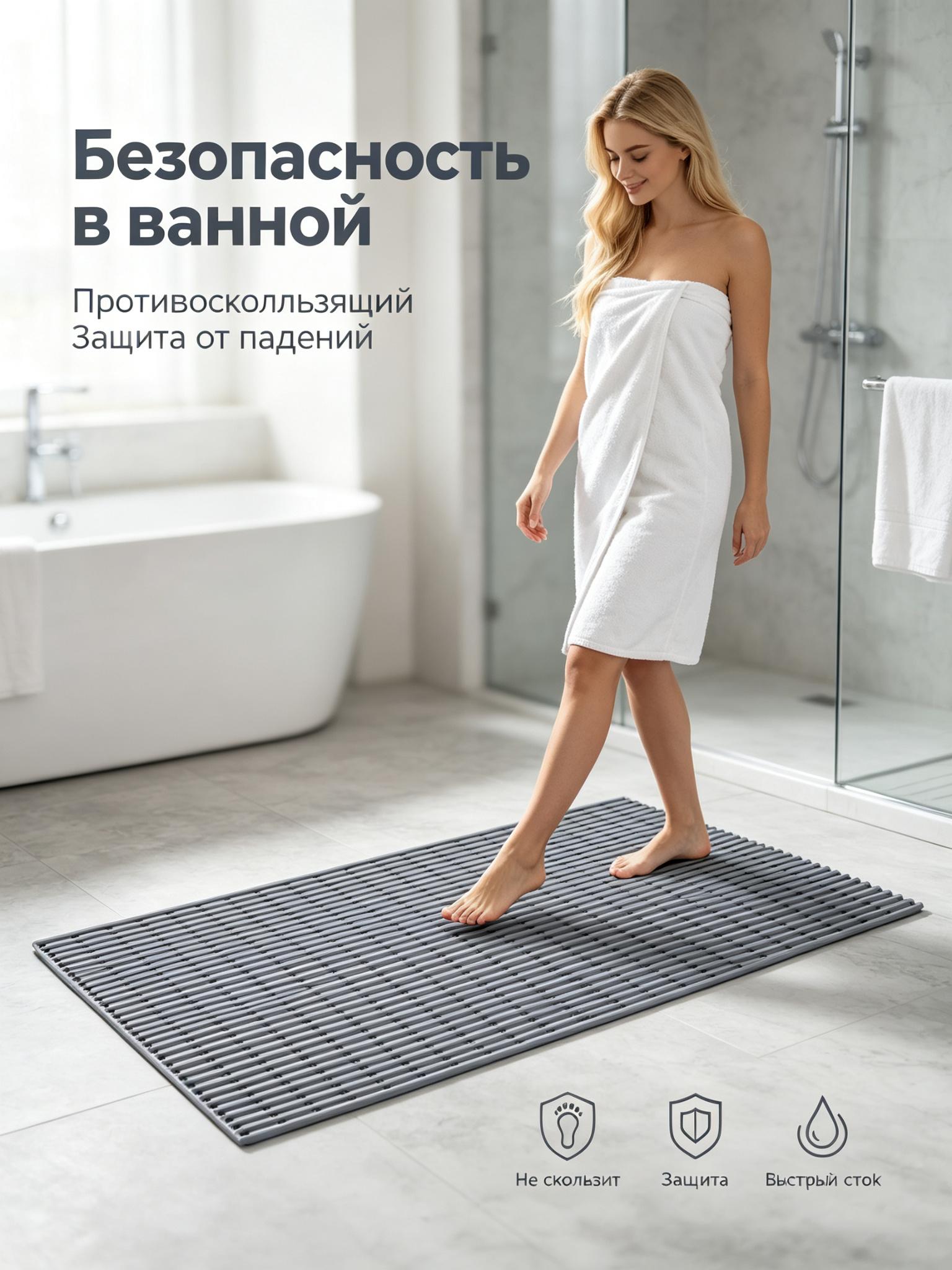 Дренажный коврик в ванную можно резать по размеру, противоскользящий ПВХ 61х41 см