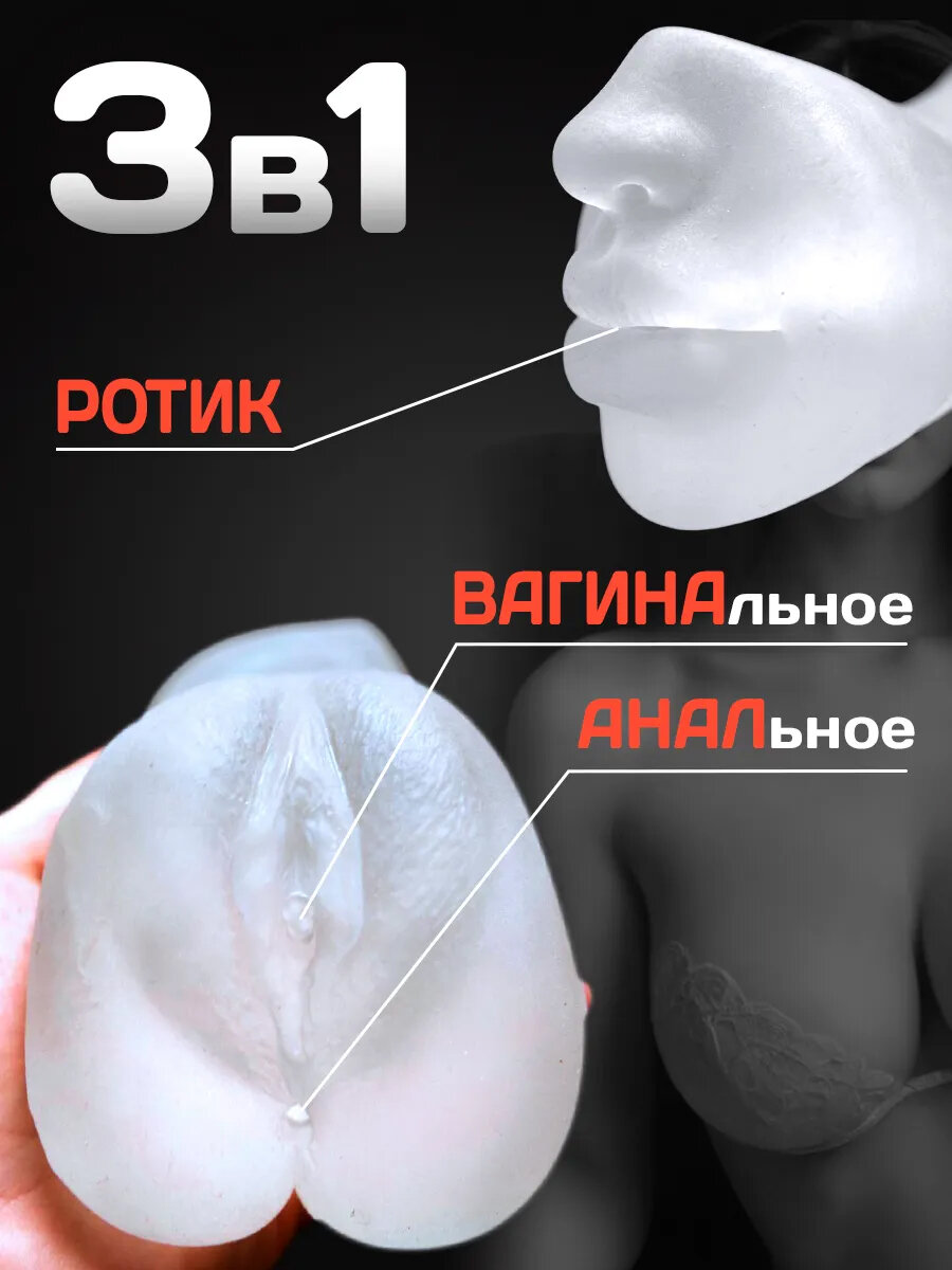 Мастурбатор мужской "Реалистичный" 3 в 1, имитация ротика/вагины/ануса, цвет Прозрачный