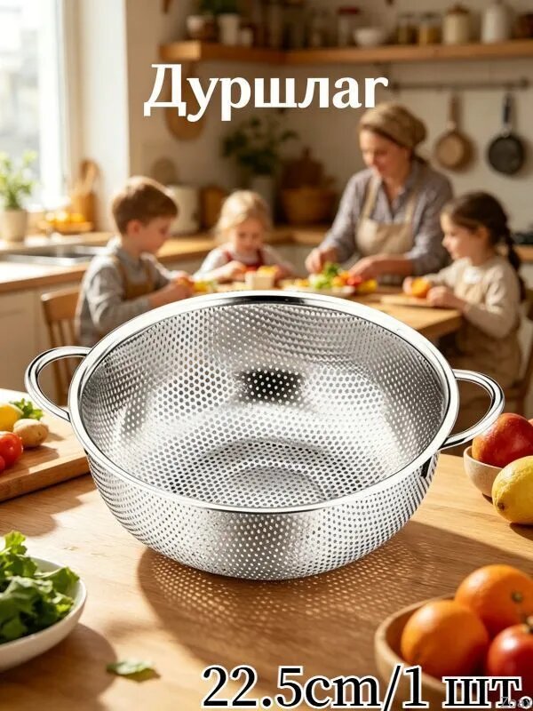 Дуршлаг, диаметр 22.5 см, 1 предм, Артикул: 5554900066, Материал: Металл, Нержавеющая сталь