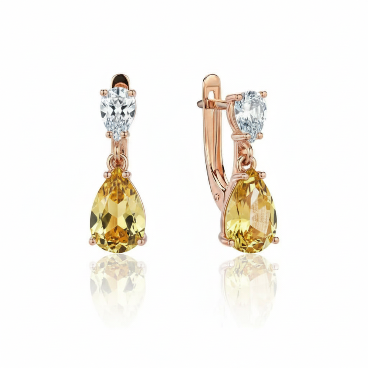 Серьги Эстет, красное золото, 585 проба, фианит, цитрин