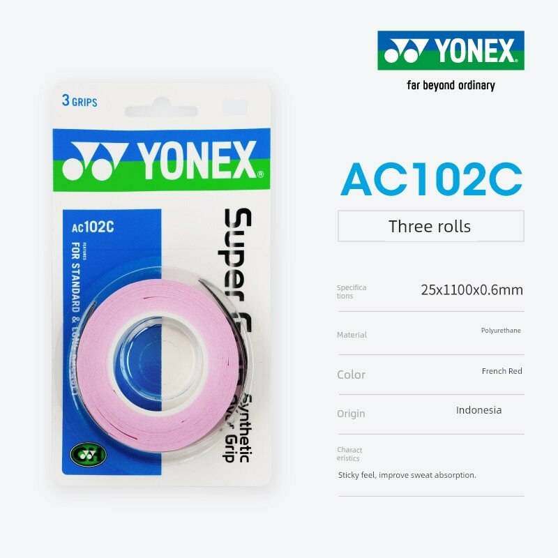 YONEX AC102C Базовая Ручная Лента, Французская Красная, 3 Штуки в Рулоне для Бадминтонной Руки