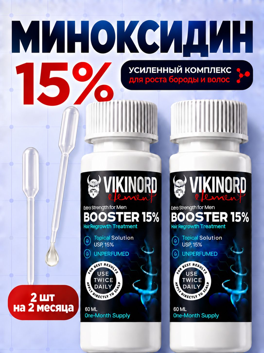 Лосьон сыворотка бустер 15% для роста бороды 2 шт. Vikinord