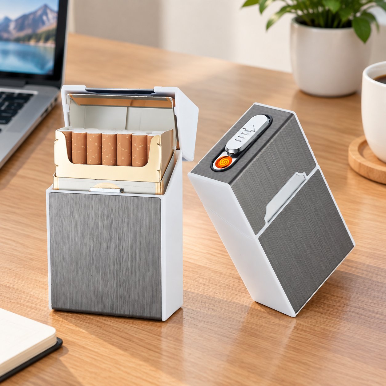 Портсигар металлический с USB зажигалкой, на магните, цвет серебро, 10х6х3 см, FatCat (Цвет товара: серебристый; Объем: 0.18 л)