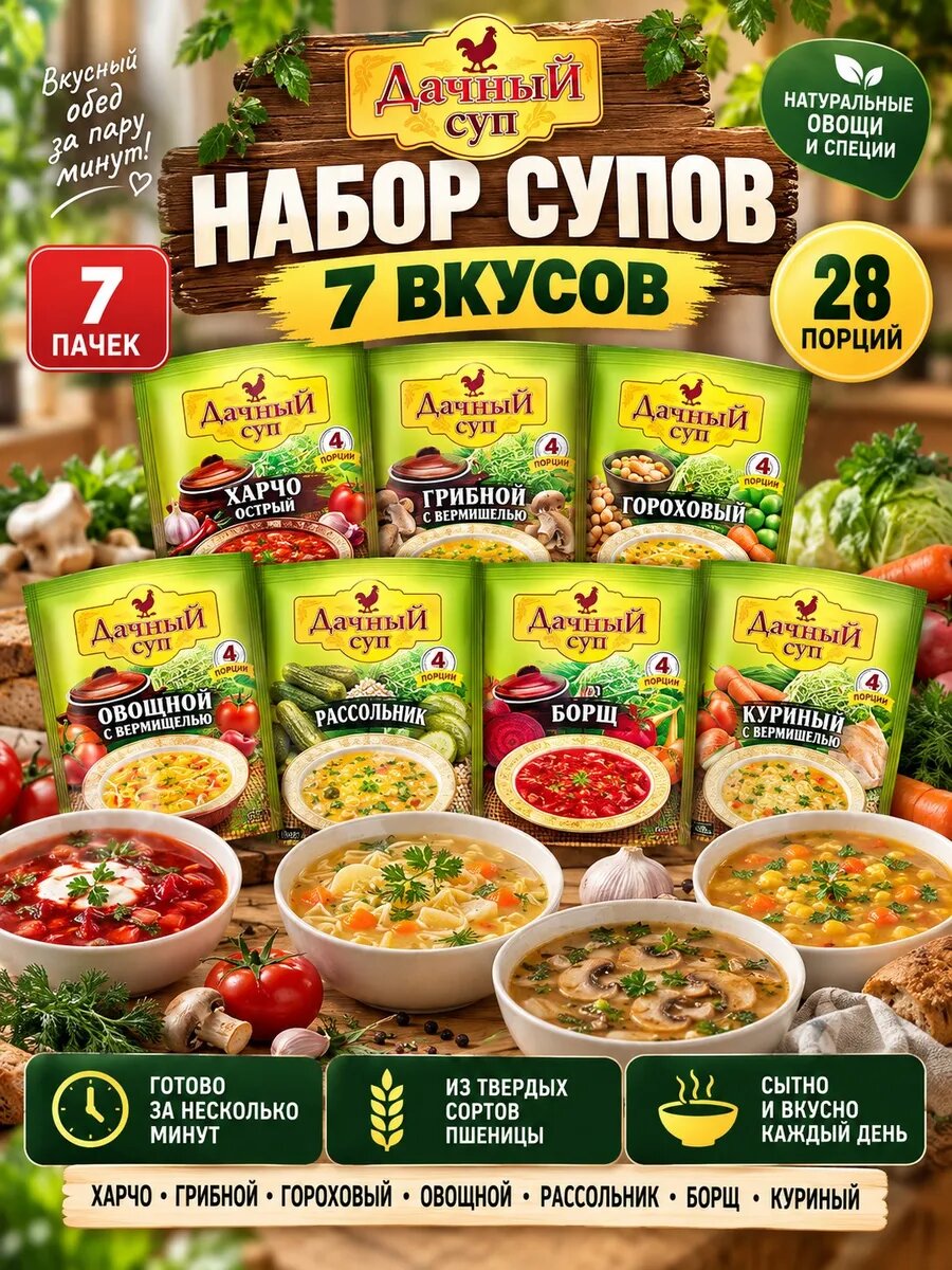 Набор супов 7 вкусов 410г харчо грибной гороховый овощной ра