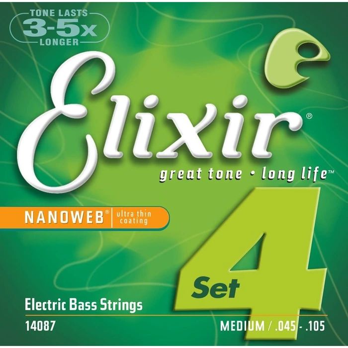 Elixir 14087 NanoWeb Комплект струн для 4-струнной бас-гитары 45-105