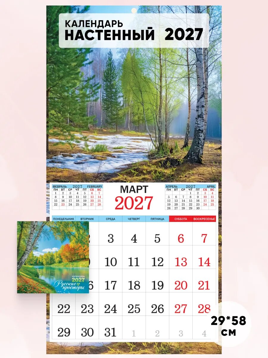 Большой настенный календарь на 2027 год, 29*58см