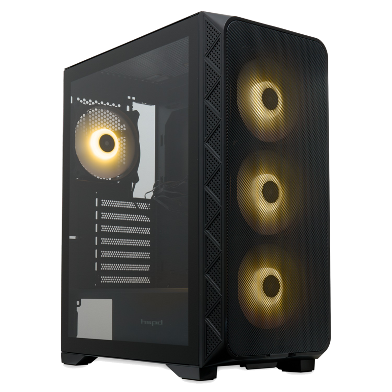 Корпус для ПК Hspd M521, Midi Tower, чёрный, под ATX, mATX, Mini-ITX, материал закалённое стекло, сталь M521-TGBK-ARGB