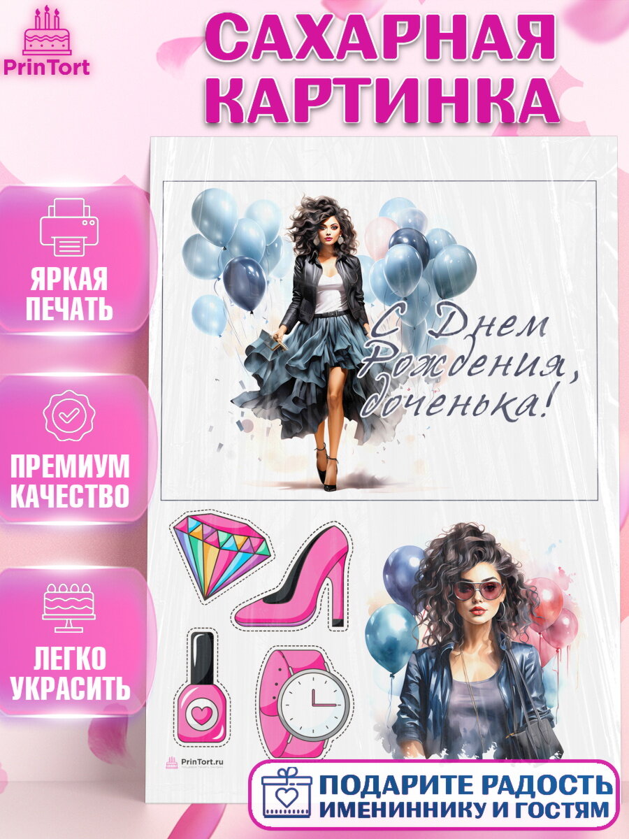 Сахарная картинка для торта Девушке. Украшения для торта девушке на День Рождения. Декор для выпечки PrinTortPT113625