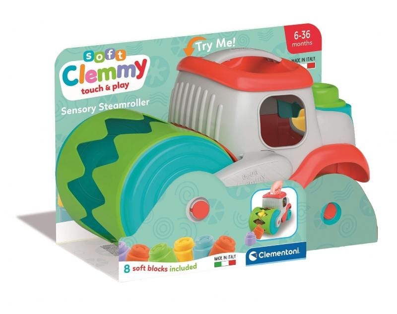 Игрушечная машинка Clementoni Soft Clemmy каток с кубиками, разноцветный, 31x21x19.5 см