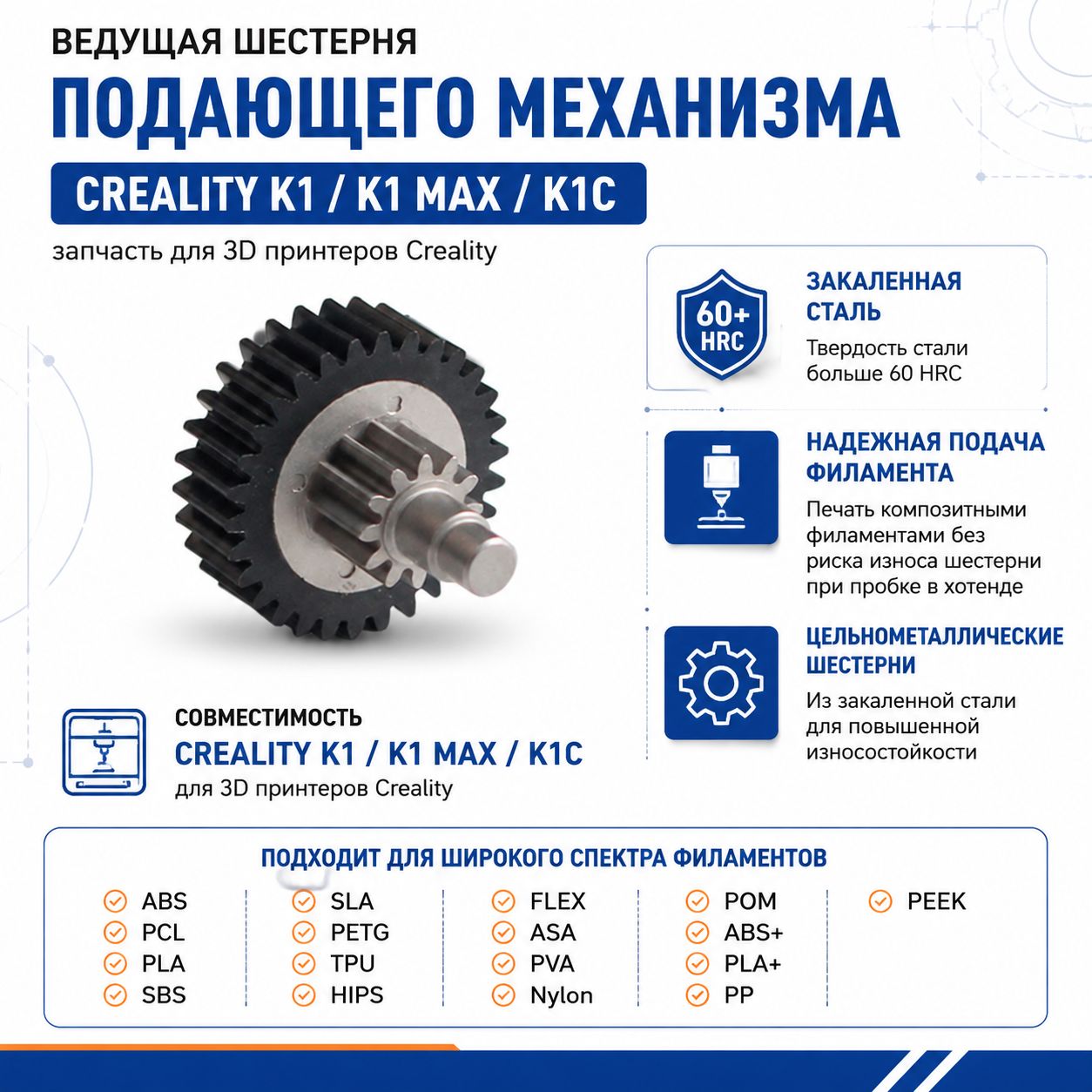 Шестерня для Creality K1/K1C/K1Max/Ender 3V3 экструдера фидера, ремкомплект