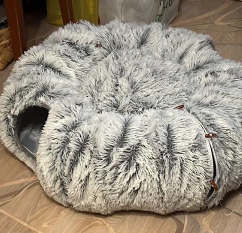 Тоннель для кошек, серый зимний, 3-в-1, с игрушкой и подушкой