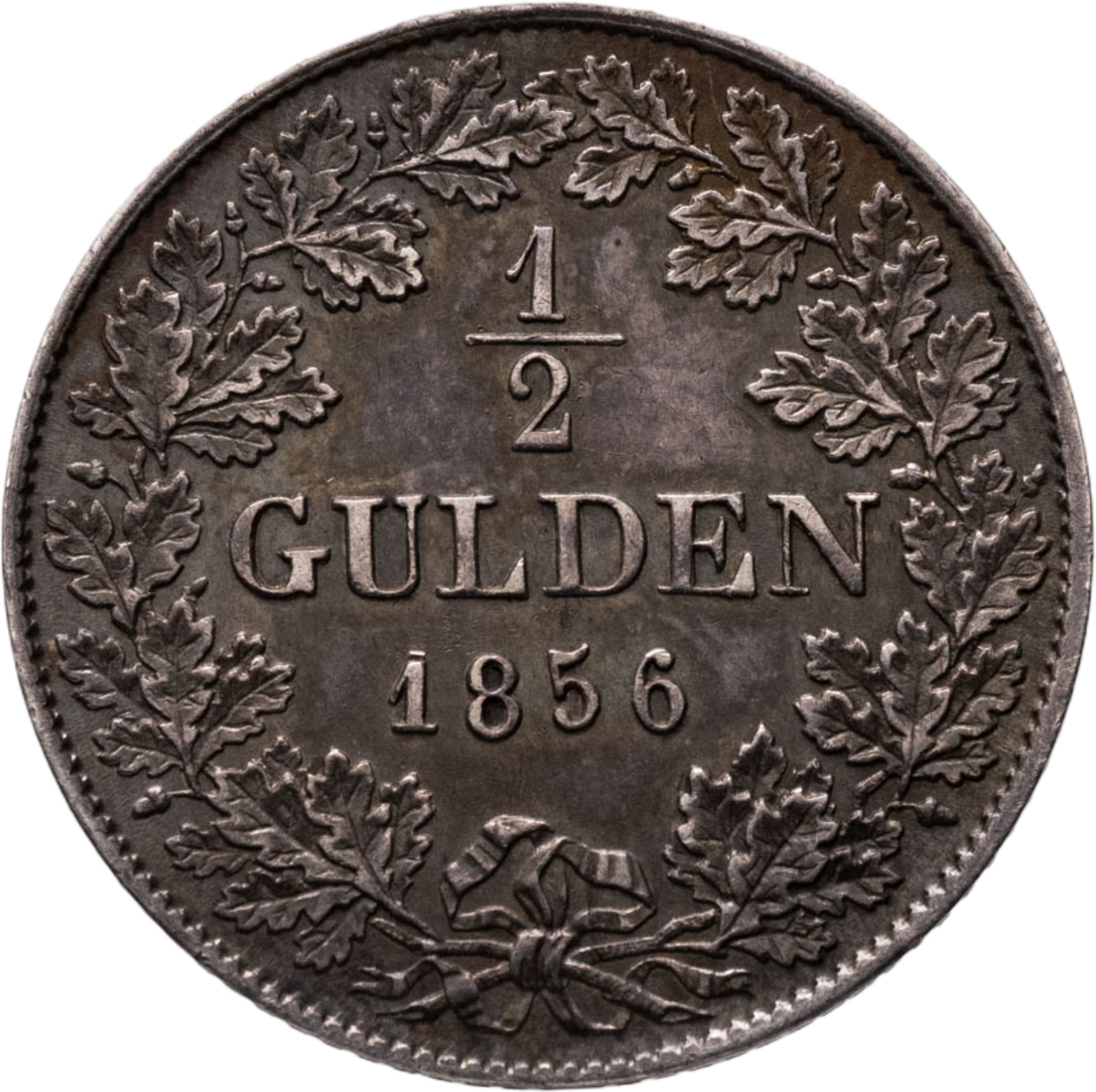 Нассау 1/2 гульдена 1856, Серебро, в сохранности XF