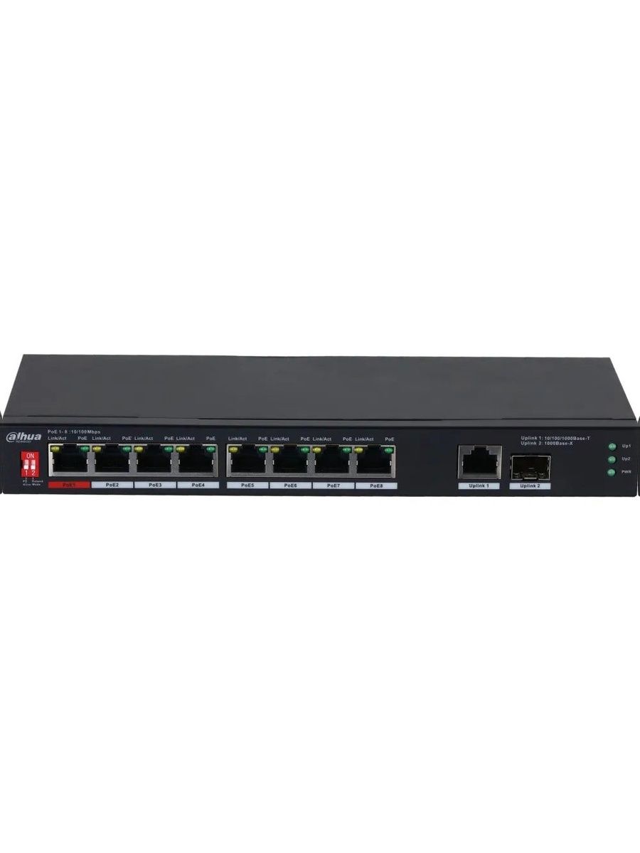 Коммутатор Dahua DH-PFS3110-8ET1GT1GF-96 (L2) 8x100Мбит/с 1x1Гбит/с 8PoE 96W неуправляемый