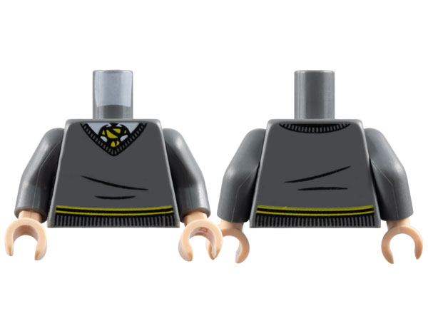 Torso V-Neck Sweater with Waistband over White Shirt with Collar, Yellow and Black Tie Pattern / Dark Bluish Gray Arms / Light Nougat Hands, 973pb3194c01 Dark Bluish Gray U