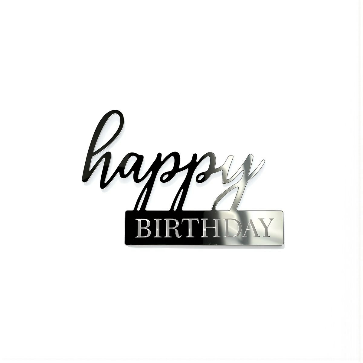 Топпер для украшения торта акриловый надпись Happy Birthday золотой ширина около 10 см для праздника, Серебряный Happy Birthday, ширина ~10 см