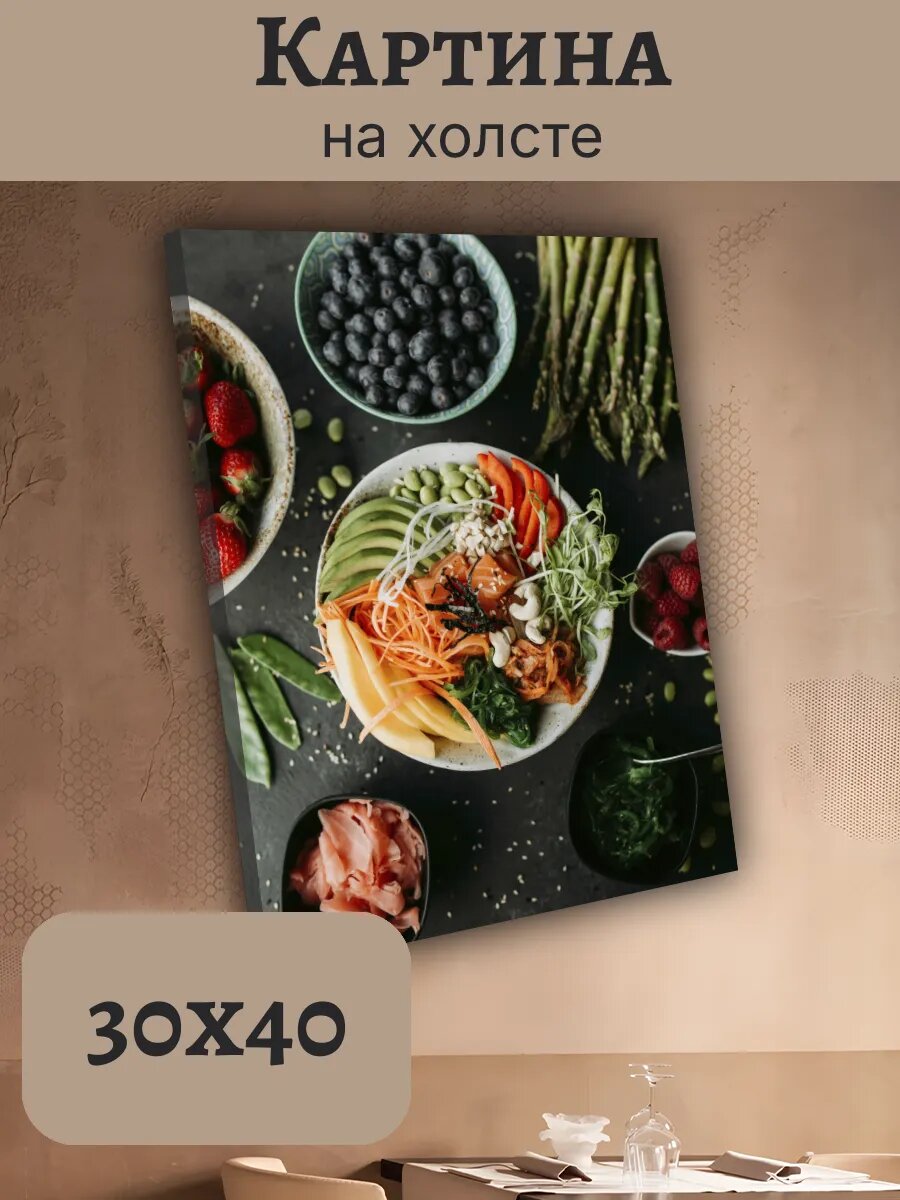 Картина Еда Food Кухня Эстетика 30x40 боул с лососем