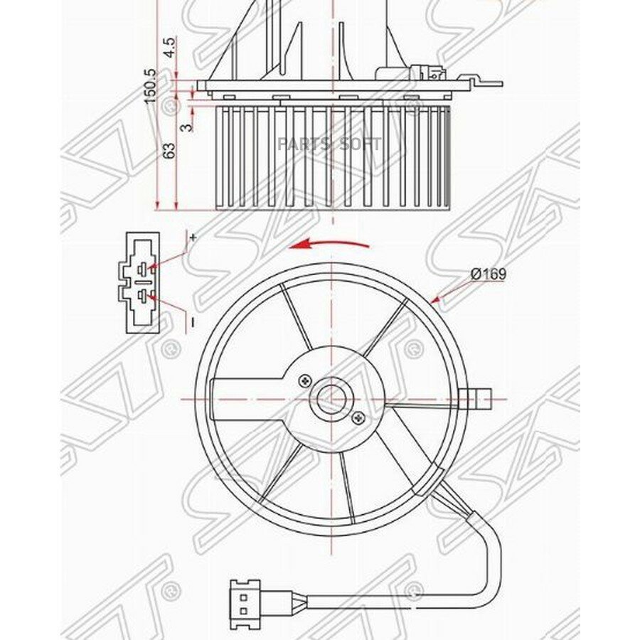Мотор отопителя салона (Левый руль) Volkswagen Transporter 90-03 / Caravelle 90-03 от официального дистрибьютора, SAT, артикул ST701819021B