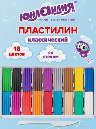 Изображение товара Пластилин классический Юнландия Весёлый Шмель, 18 цветов, 360 грамм, стек, Высшее Качество, 106432